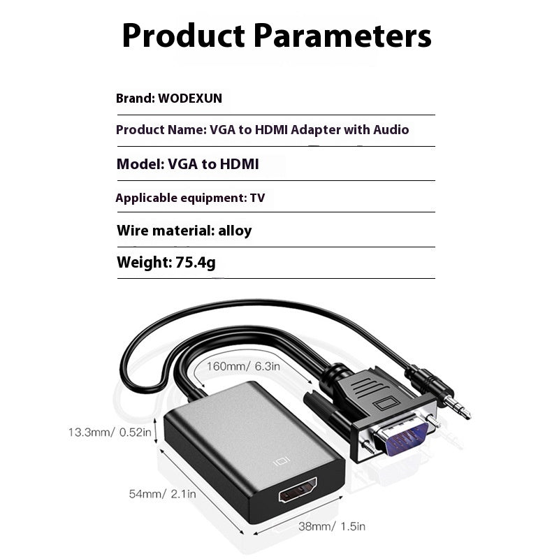 Câble d'adaptateur VGA to HDMI avec alimentation audio 1080p Plug and Play