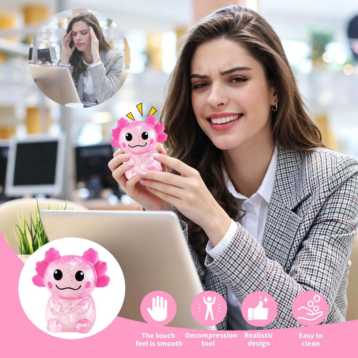 1PCS Glitter Axolotl Squishy