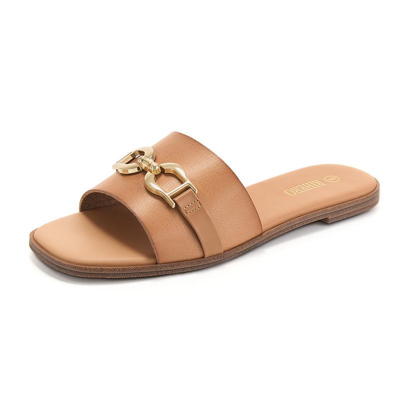 Sandales plates en cuir synthétique avec boucle métallique