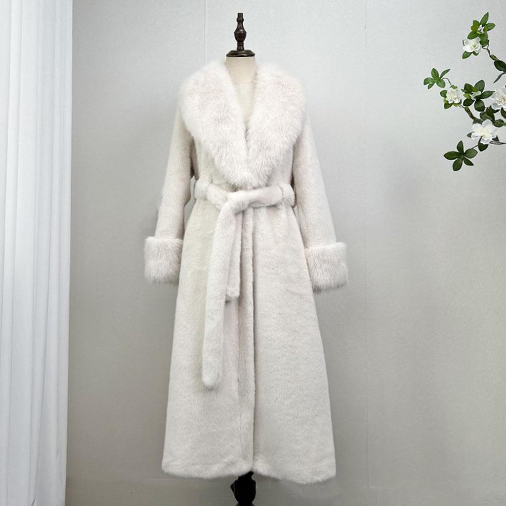 FallHiver Faux Mink Fur-and-cuir Une pièce sur le manche Long Fur Coat