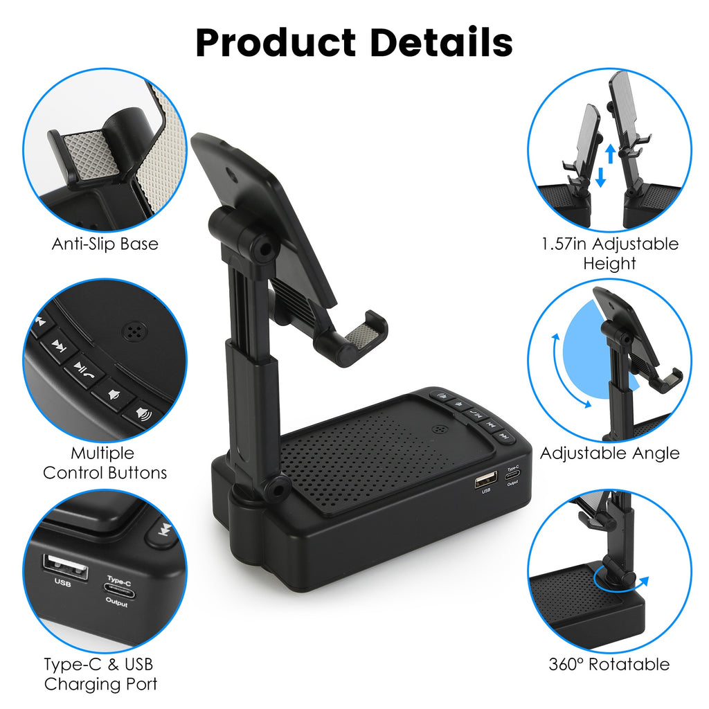 1Pc Cell Phone Stand avec HD Surround Wireless Speaker Power Bank Portable pliable Chargi