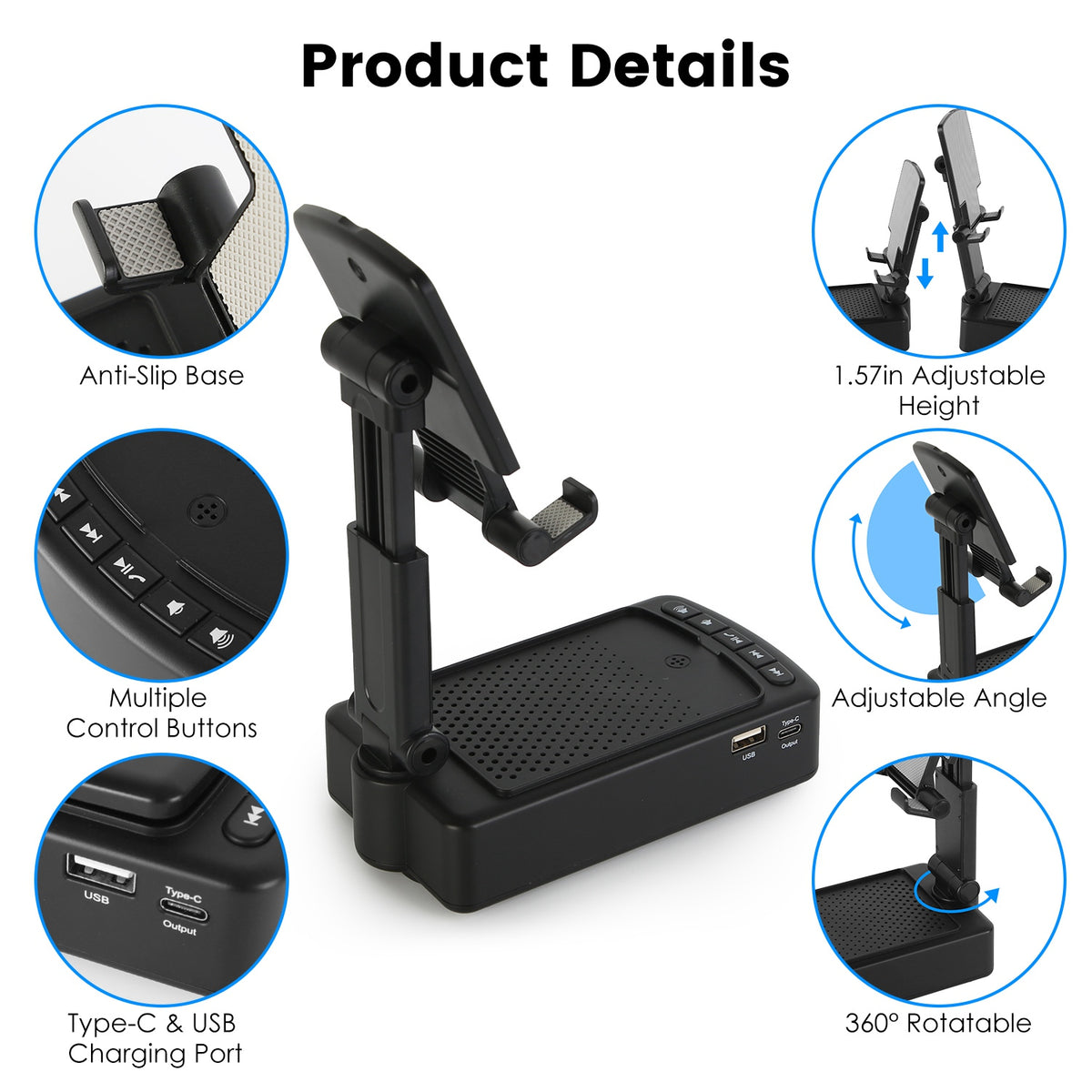 1Pc Cell Phone Stand avec HD Surround Wireless Speaker Power Bank Portable pliable Chargi