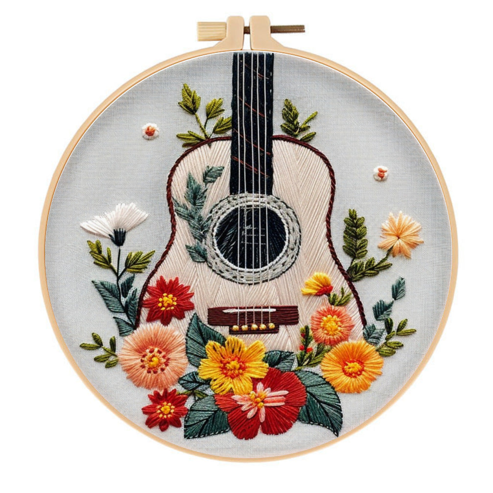 Paquet de matériel de broderie de fleur de guitare