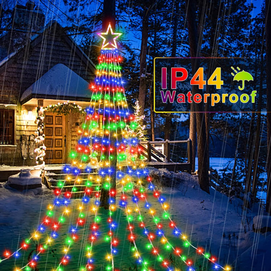 Décorations de Noël Star String Lights 320 LEDs Outdoor Waterfall Tree Lights Avec 13 à