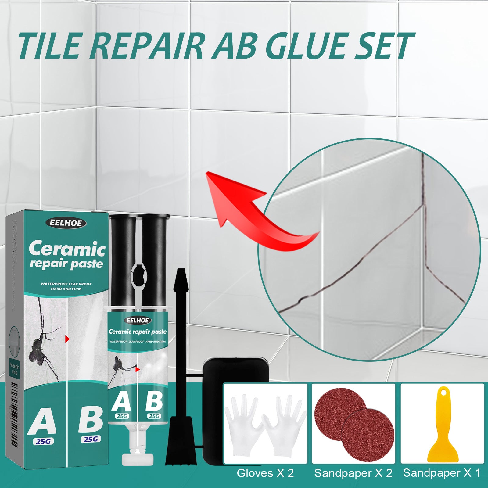 Eelhoe Tile Adhesive Tile Agent de réparation Carreaux métalliques Remplissage des fuites Réparation Ab Adhesive Bo