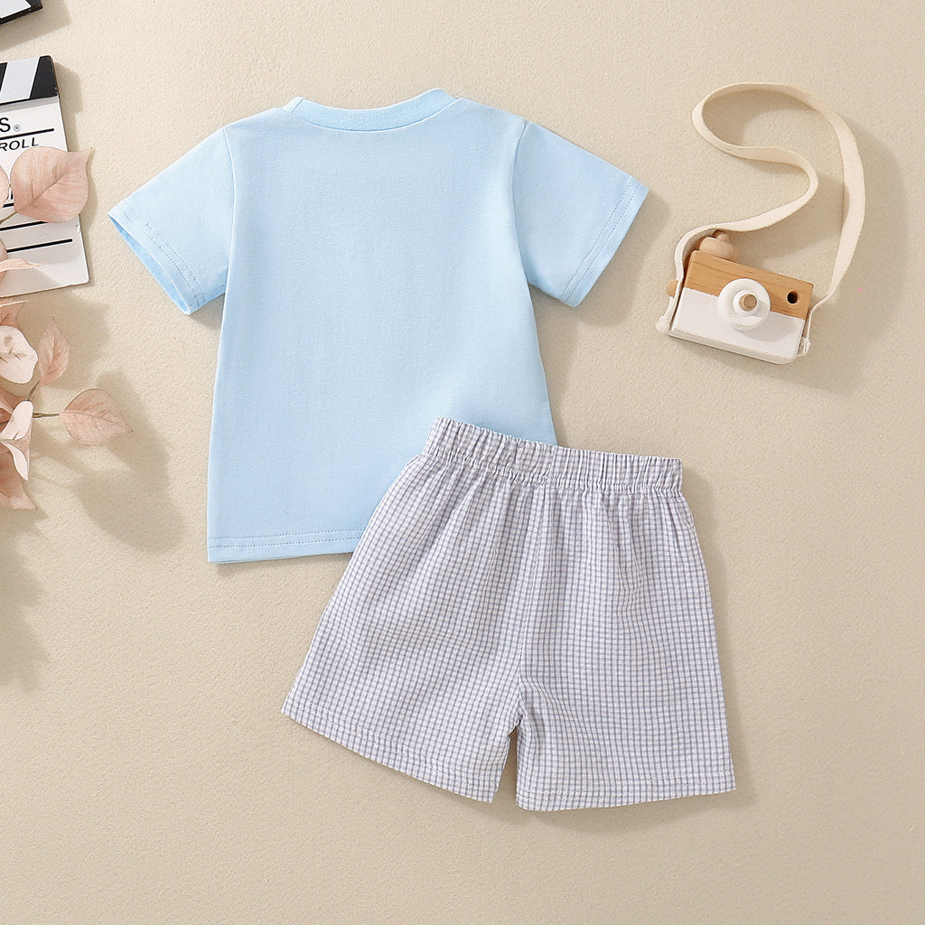 Bébé et tout-petit bleu manches courtes Lapin-Imprimé Top et ensemble de shorts