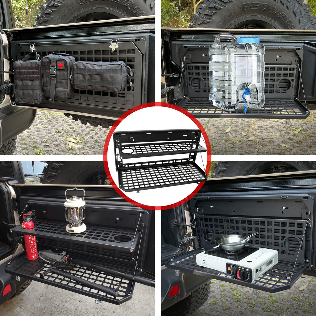 Table de hayon 2 étages arrière Rangement pliable Cargo Rack Bureau de camping extérieur pour 2007- Jeep
