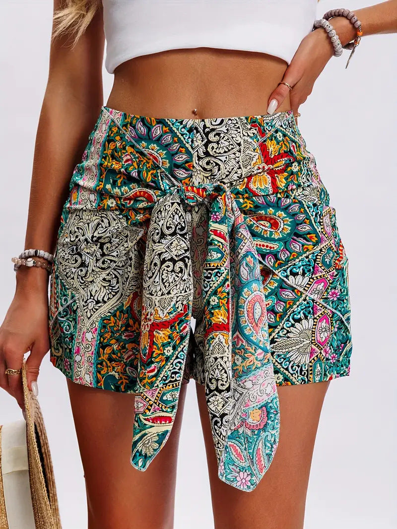 Spot European and American Independent Station Temu Amazon Printed High-Waisted Shorts