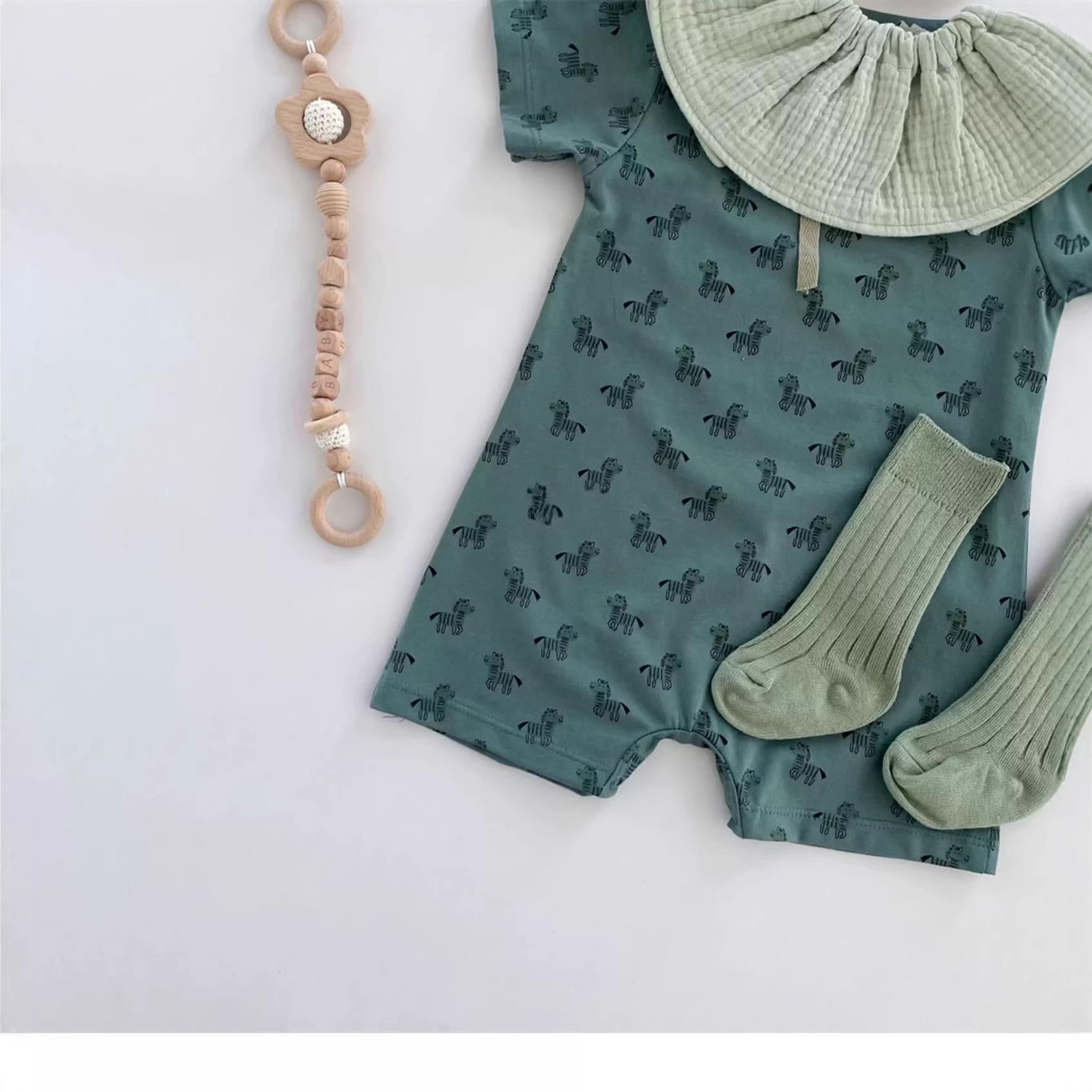 Jeu de manches courtes Romper court avec shorts à thème zèbre