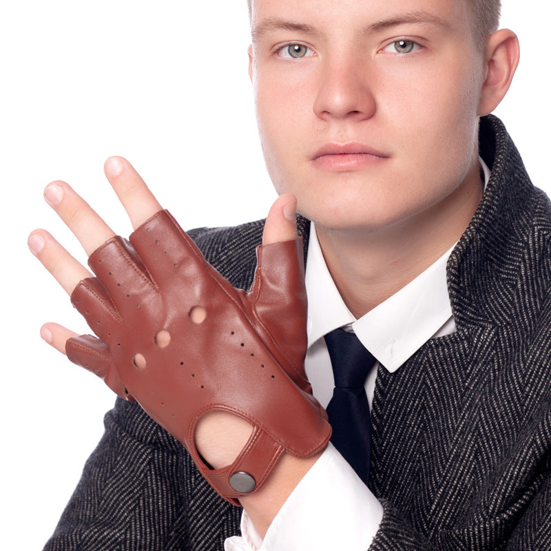 Gants à moitié doigts en peau de mouton d'hiver