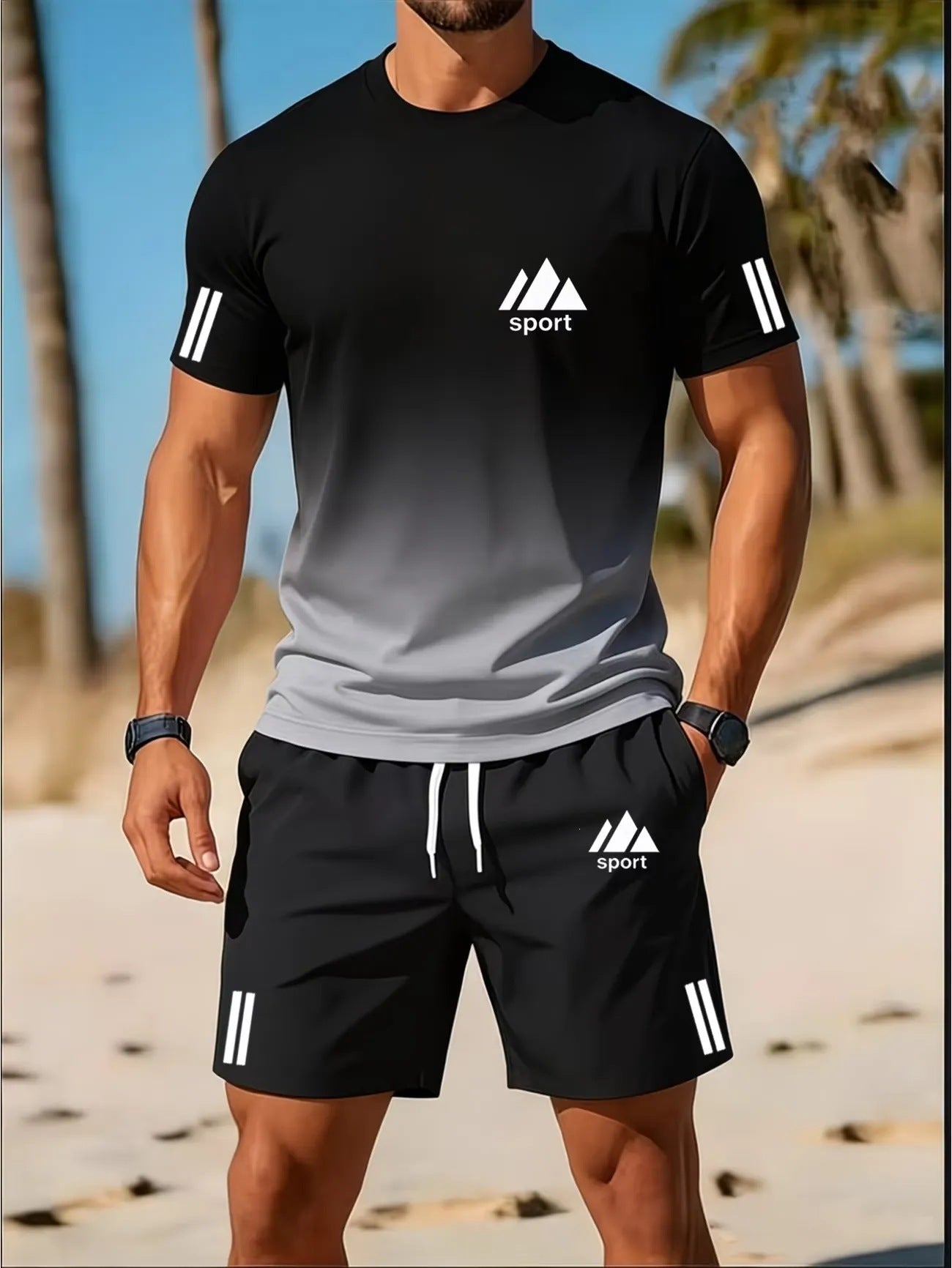 Ensemble de vêtements de sport occasionnels respirants Hommes Col d'équipage