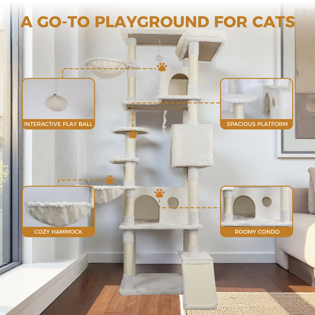84 dans la tour Beige chat arbre avec grand condo sisal grattement post grand hamac et plateau supérieur