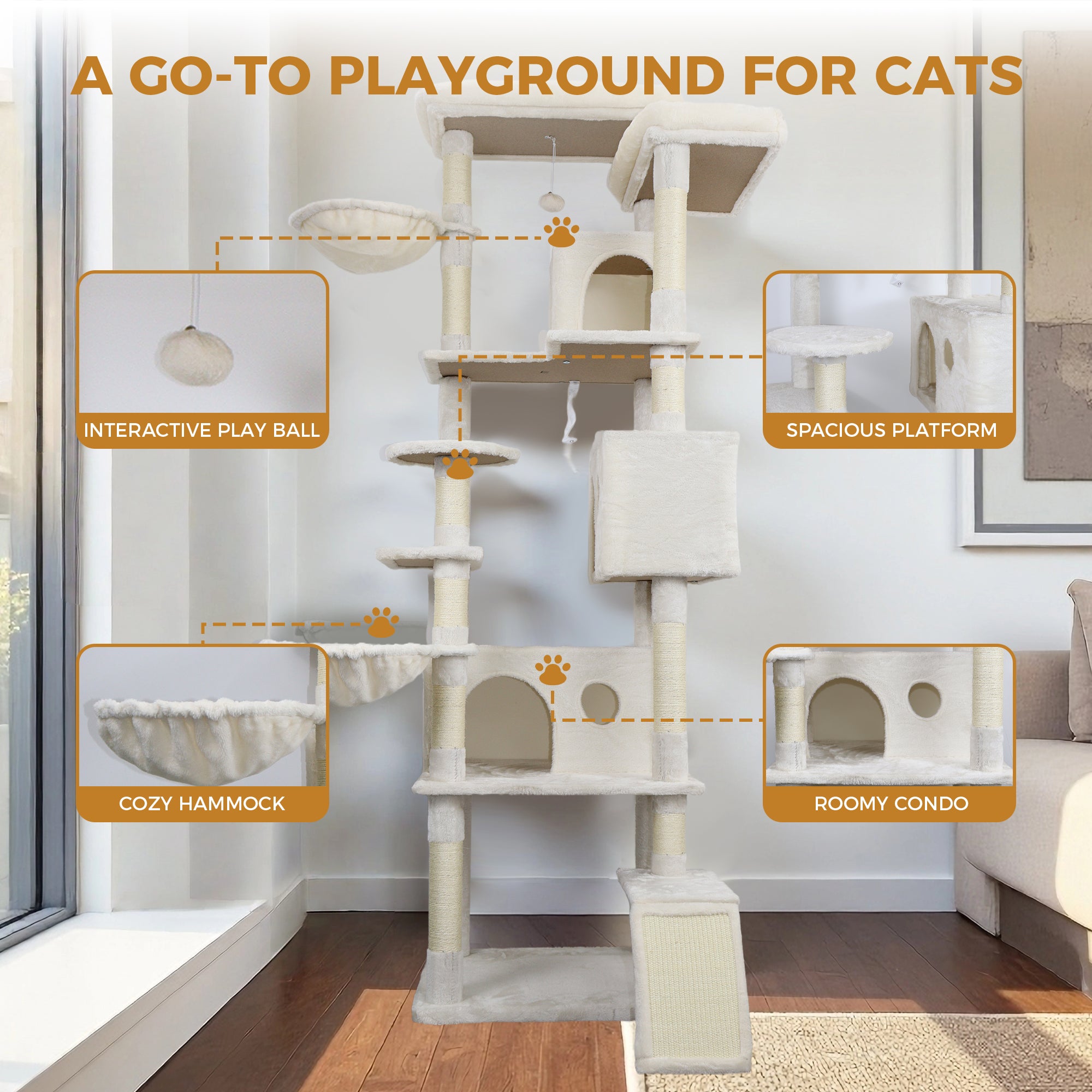 84 dans la tour Beige chat arbre avec grand condo sisal grattement post grand hamac et plateau supérieur