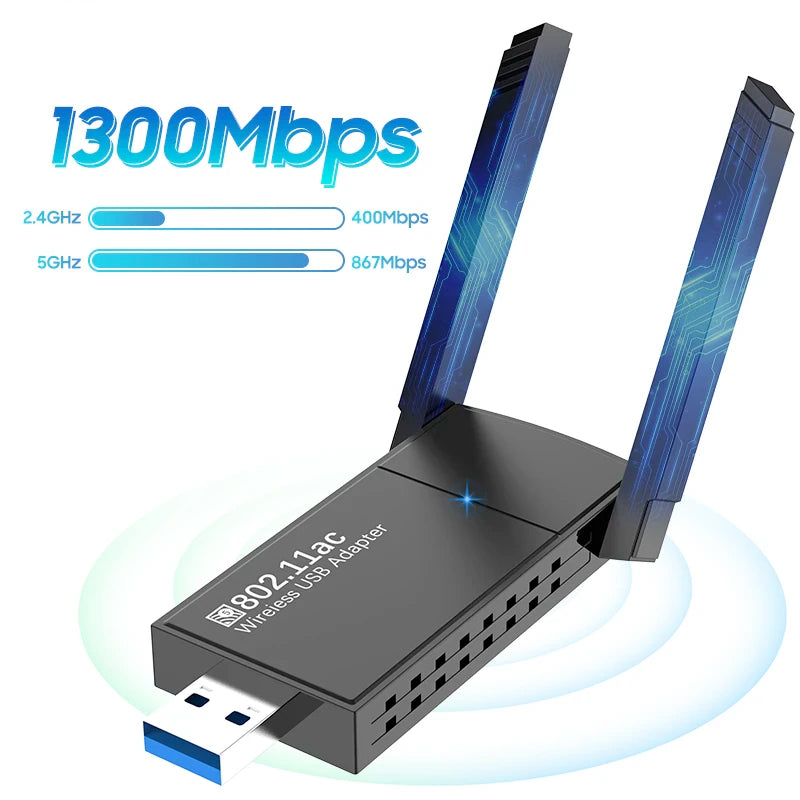 USB 3.0 Adaptateur WIFI sans fil 1300Mbps Long Range Dongle Dual Band 5Ghz Network