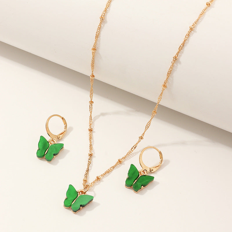La mode créative résine papillon collier et boucle d'oreille ensemble