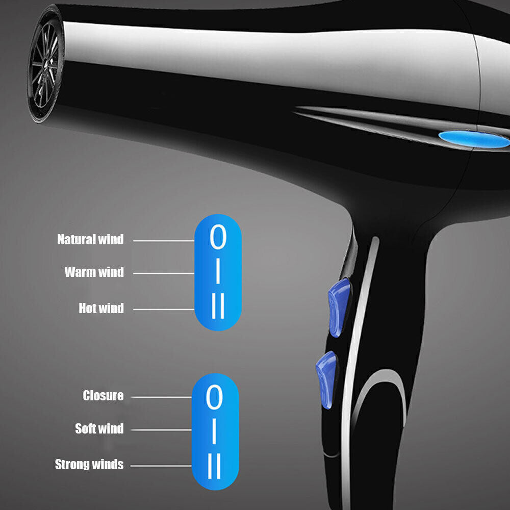 Séchoir professionnel à cheveux Buse faible bruit Ionique Séchoir à cheveux avec diffuseur Blu