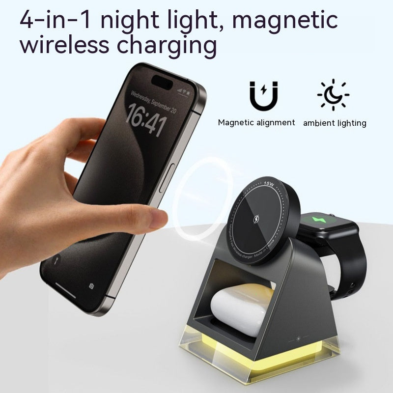 Trois-en-un Chargeur magnétique sans fil Petite lampe de nuit