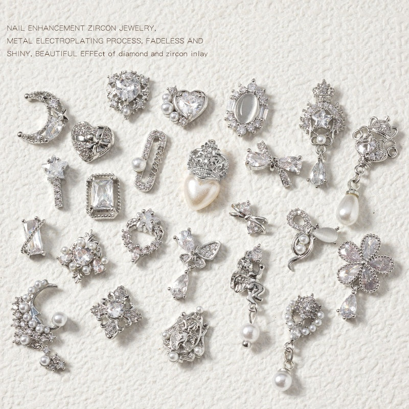 Argent Zircon Bow Nail Art Accessoires