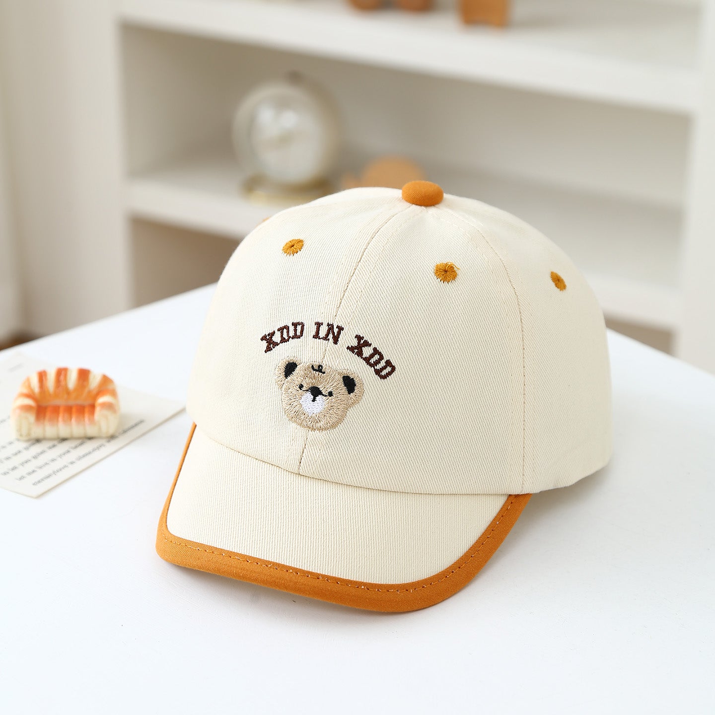 Summer Retro Casquette de baseball pour enfants brodée à l'ours cartoon de style collégial - Mignon Baby-fr