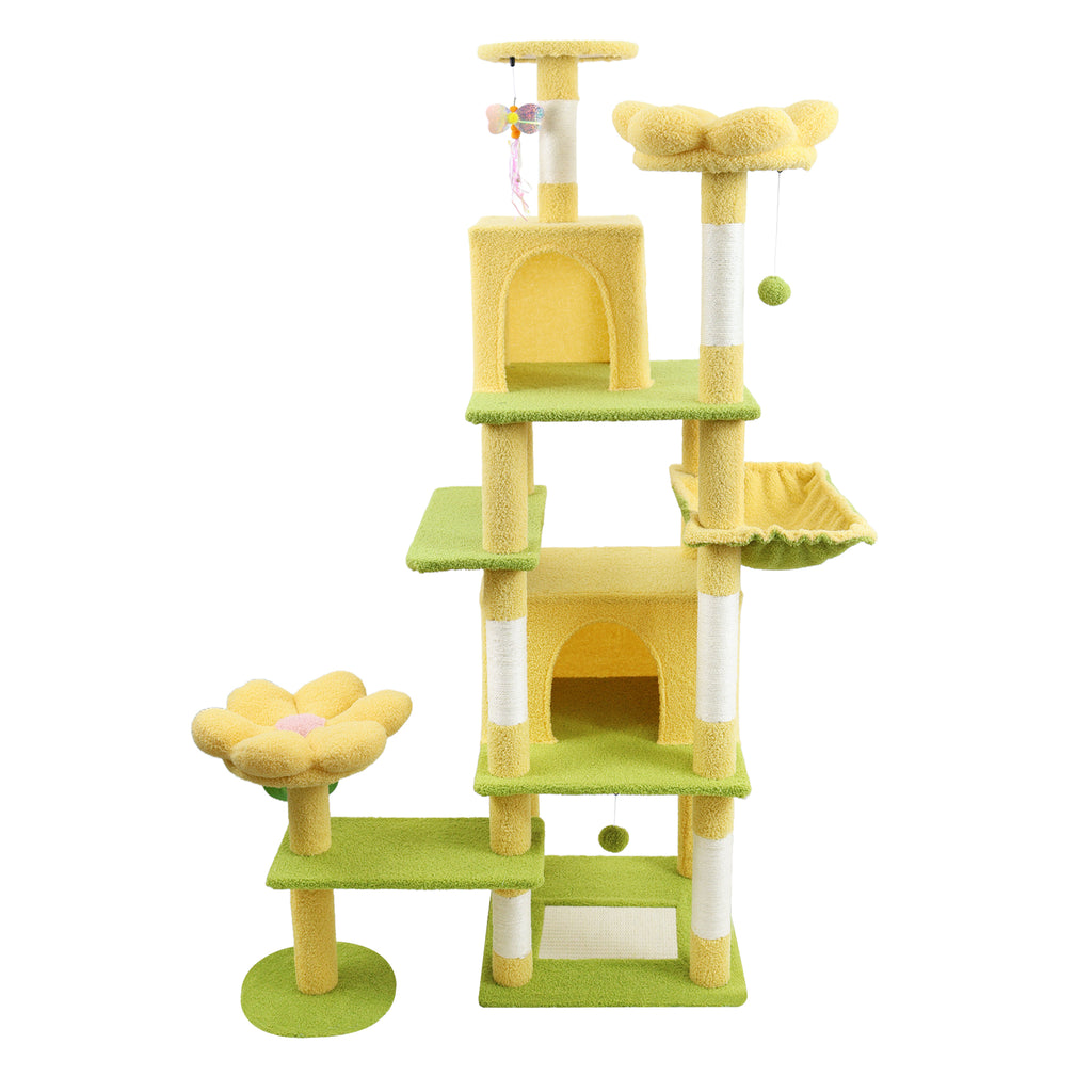 Arbre de fleurs de 71 pouces avec grand condo coussin de fleurs amovible et hamac jaune