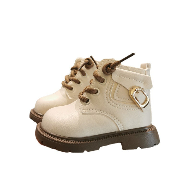 Bottes de cheville en cuir épais doublées de polaire d'hiver pour enfants