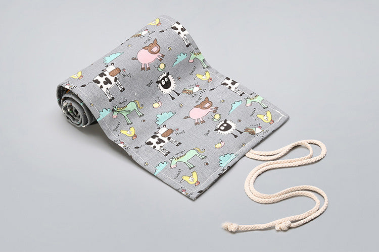 Toile Pencil Wrap Roll Up Pencil Case Porte-stylo Sac de rangement Pouch Print with Custom Desi