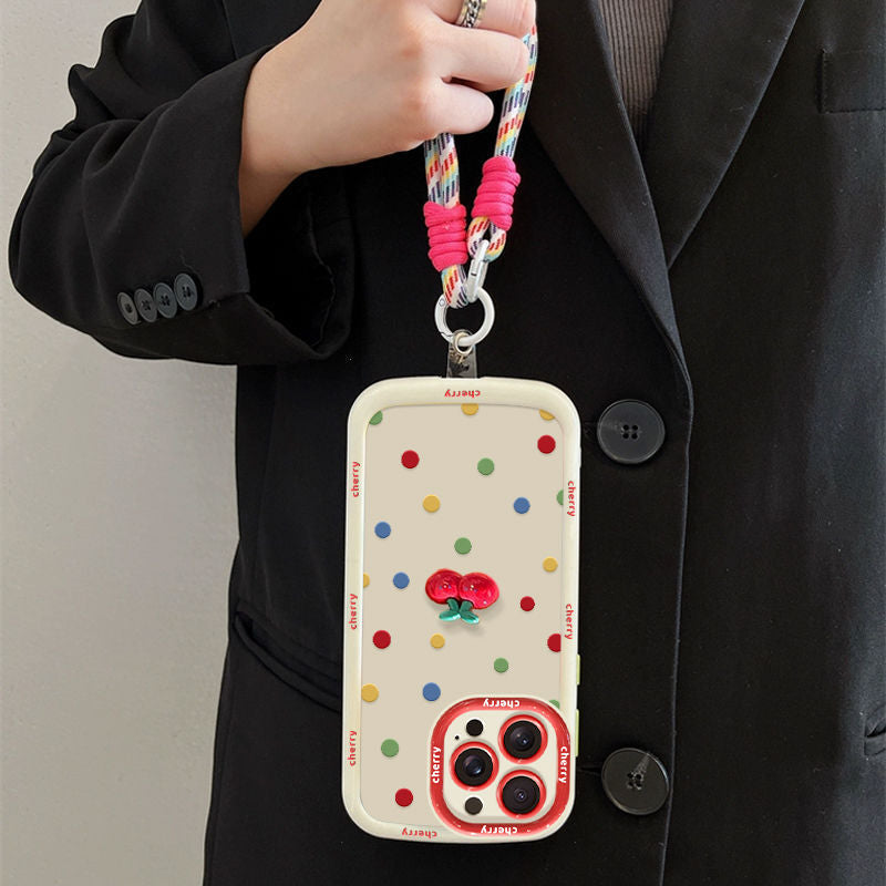 Cas téléphonique avec Lanyard Premium Feel Colorful Polka points et cerises
