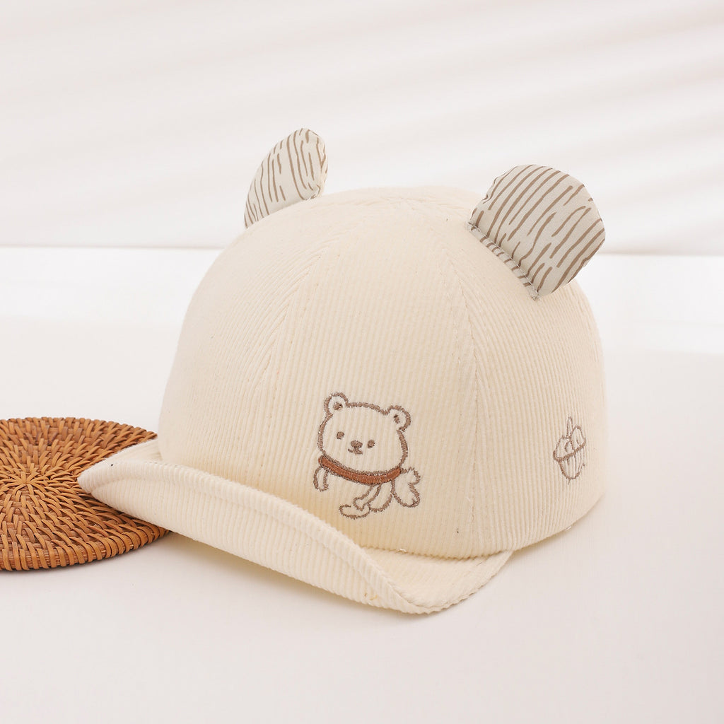 Automne Garçons et filles Ours Brodé Soft Top Short Brimmed Chapeau pour bébé Soft Corduroy Chi