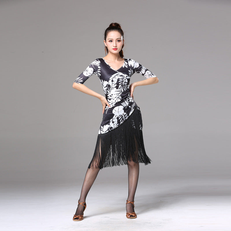 Costume de performance de danse en soie glacée Fringed