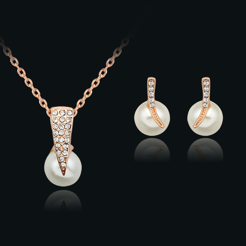 Strass Pearl Collier Ensemble Européen et américain Bijoux de mariage Party Boucles d'oreilles