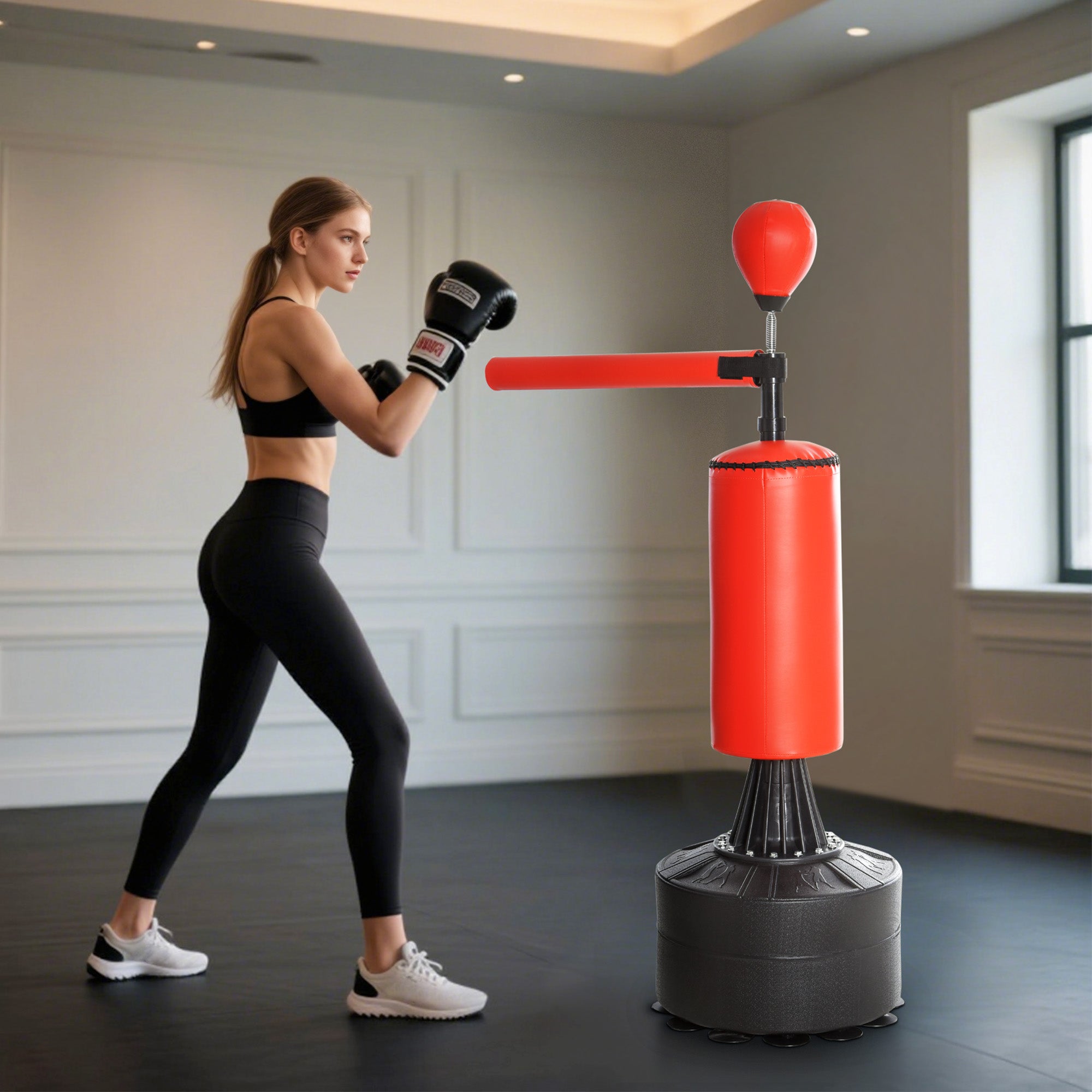 Sac de boxe, Sac de poinçonnage autonome avec balle de vitesse, barre de boxe rotative et gants, Wei
