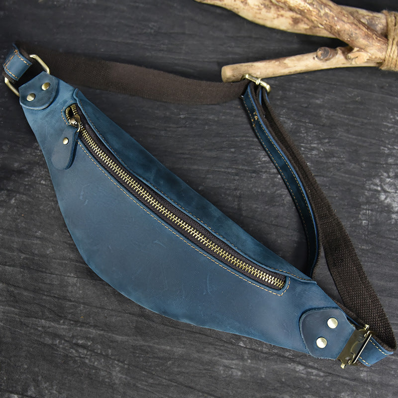Sac de ceinture en cuir Retro Crazy Horse multifonctionnel homme