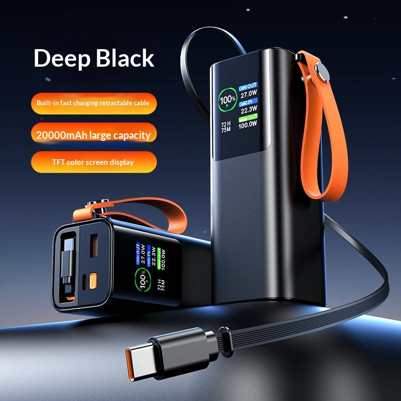 Chargeur portable haute puissance avec câble rétractable charge rapide écran couleur TFT Et Alu