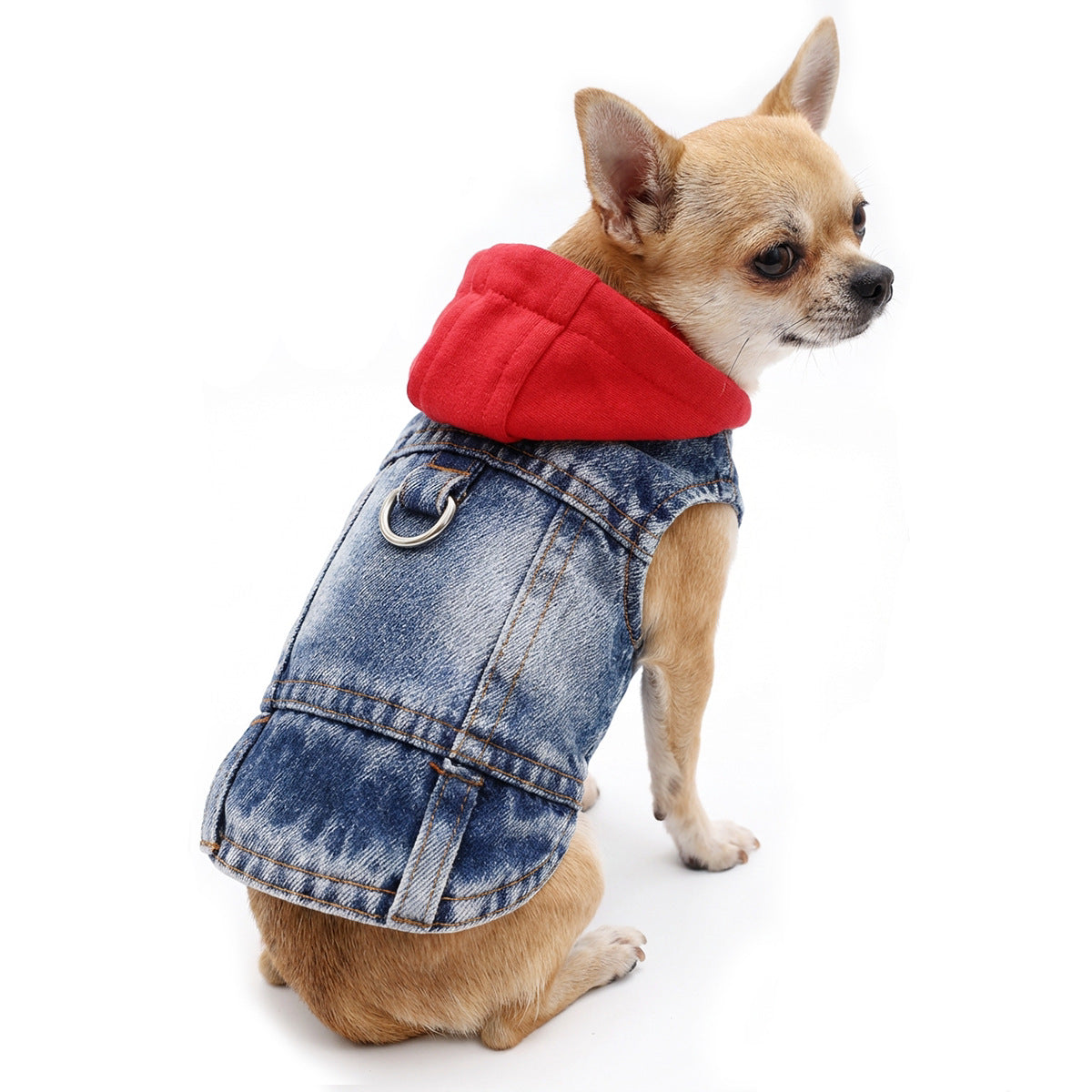 Veste de denim à capuche rouge pour animaux