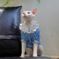 Sphynx Cat robe bleu d'été avec collier de dentelle légère peau-friendly Apparel pour cheveux