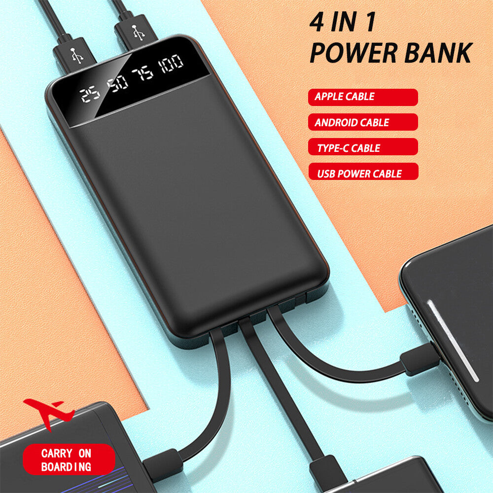 Power Bank Pack 10o00mAh Chargeur rapide 4 USB batterie externe pour téléphone mobile