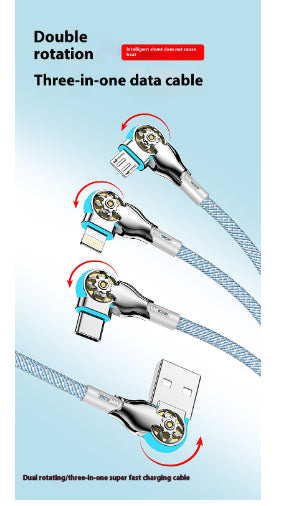 Triple Rotating Fast Charging Data Cable in One for Three Mobile Phones Charging
