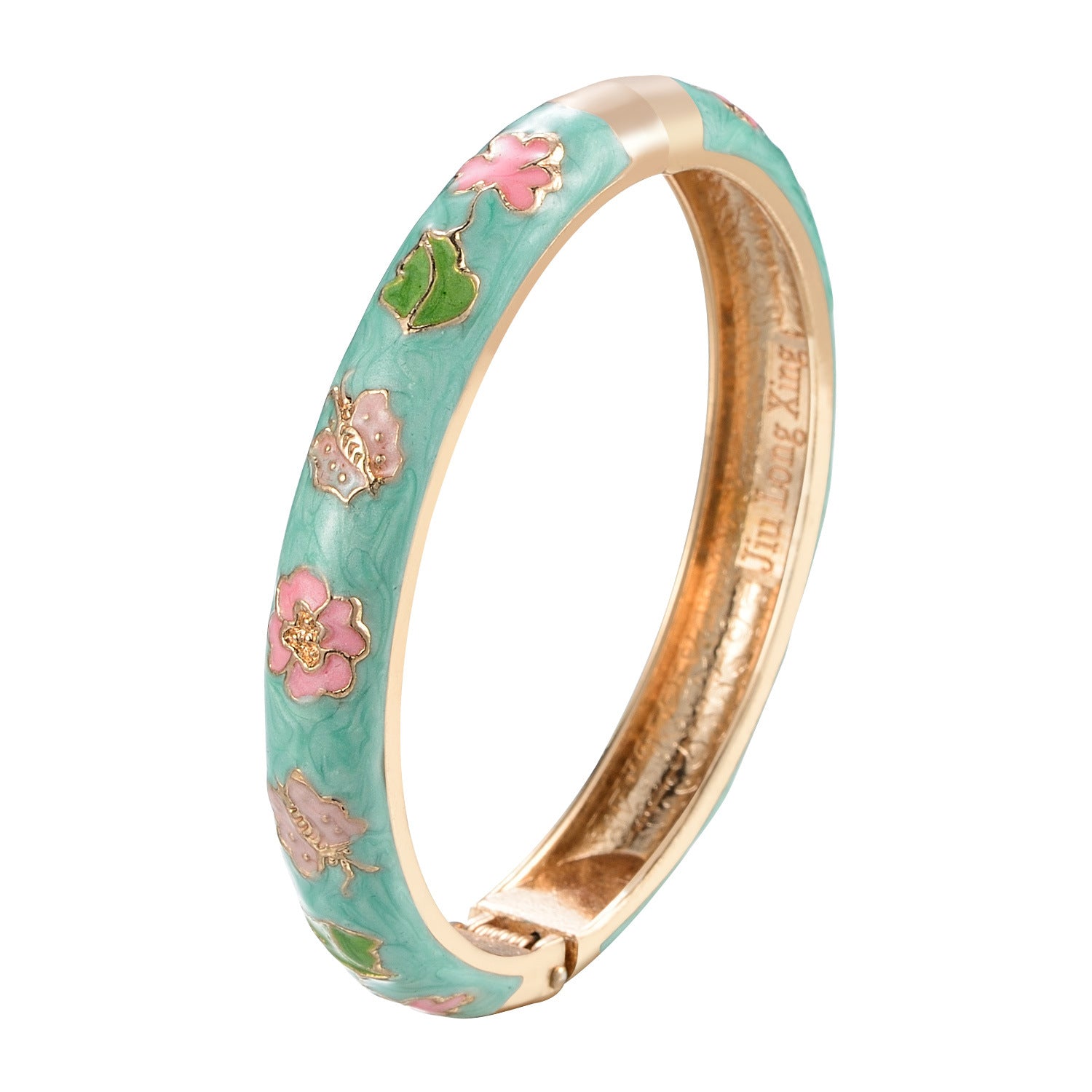 Dai Li Style Ethnique Green Series Bracelet Fleur Style Chinois Bracelet Peony Enamel Drop
