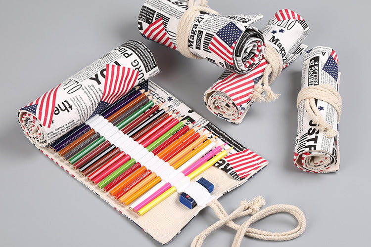 Toile Pencil Wrap Roll Up Pencil Case Porte-stylo Sac de rangement Pouch Print with Custom Desi