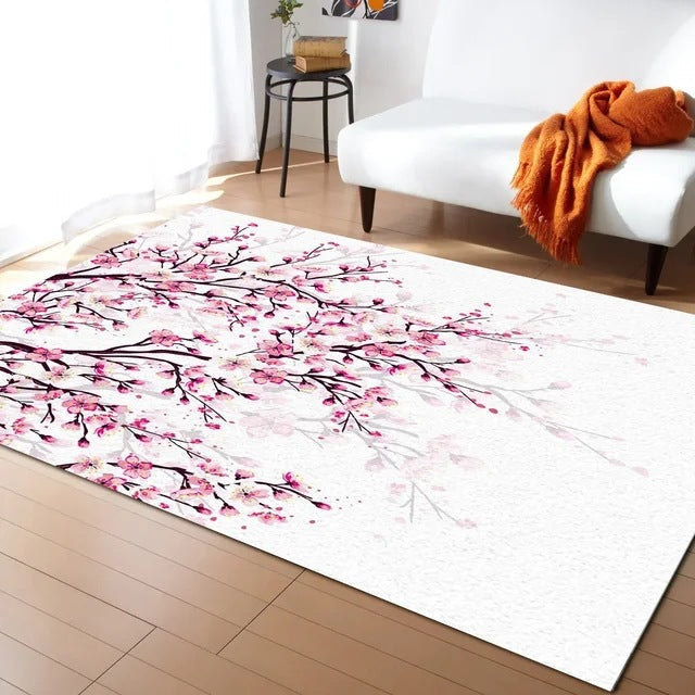 Pastel Cerise Blossom Et Crescent Lune Non-dérapant Flannel Floor Mat Maison Rug Décoration