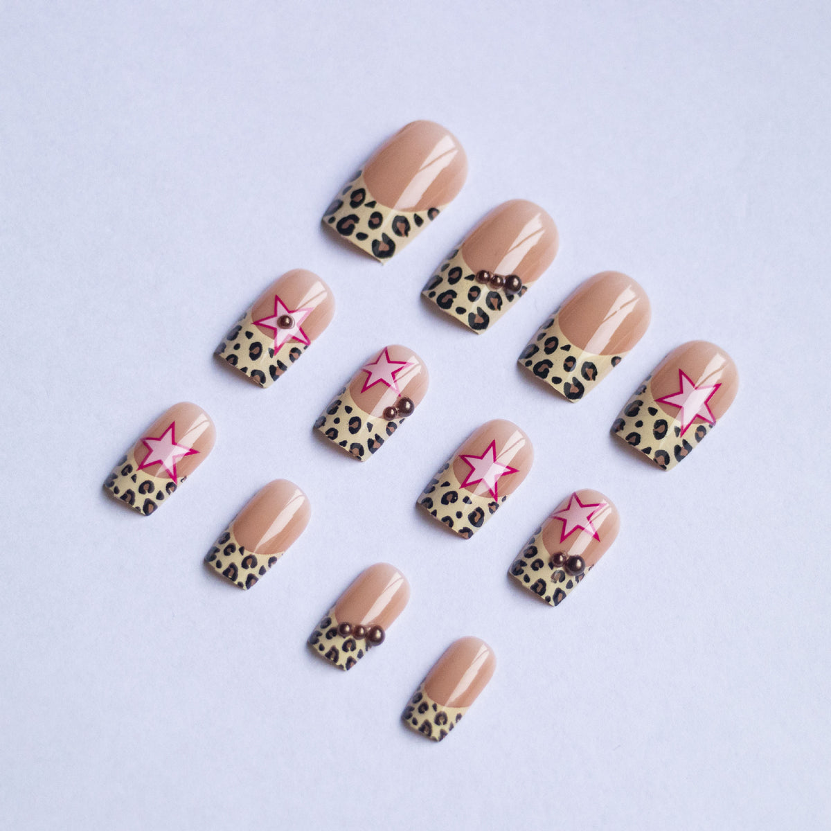 Porter Armor French Leopard Imprimer Étoile à cinq points avec Pearl Diamond Porter Manucure