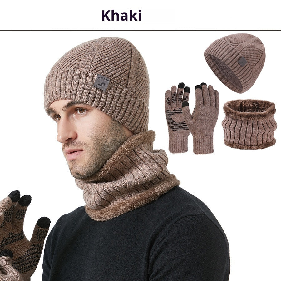 Gants d'écharpe de chapeau homme épais d'hiver Ensemble de trois pièces