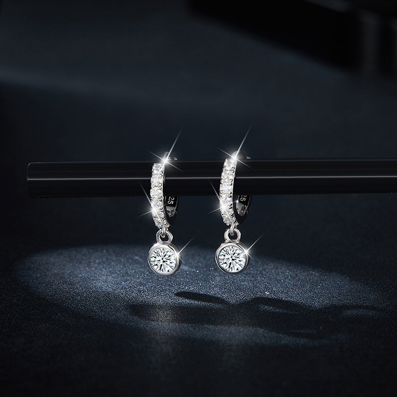 S925 Sterling Silver Moissanite Hoop Earrings with GRA Certificate