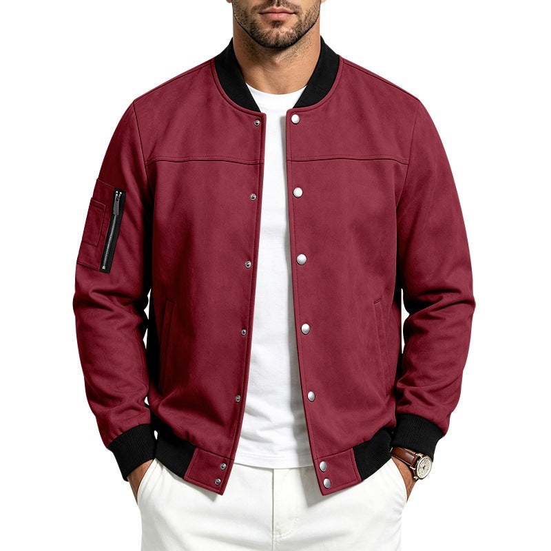 Homme Suede-Blend Casual Sportif Stand-Neck Veste avec boutons