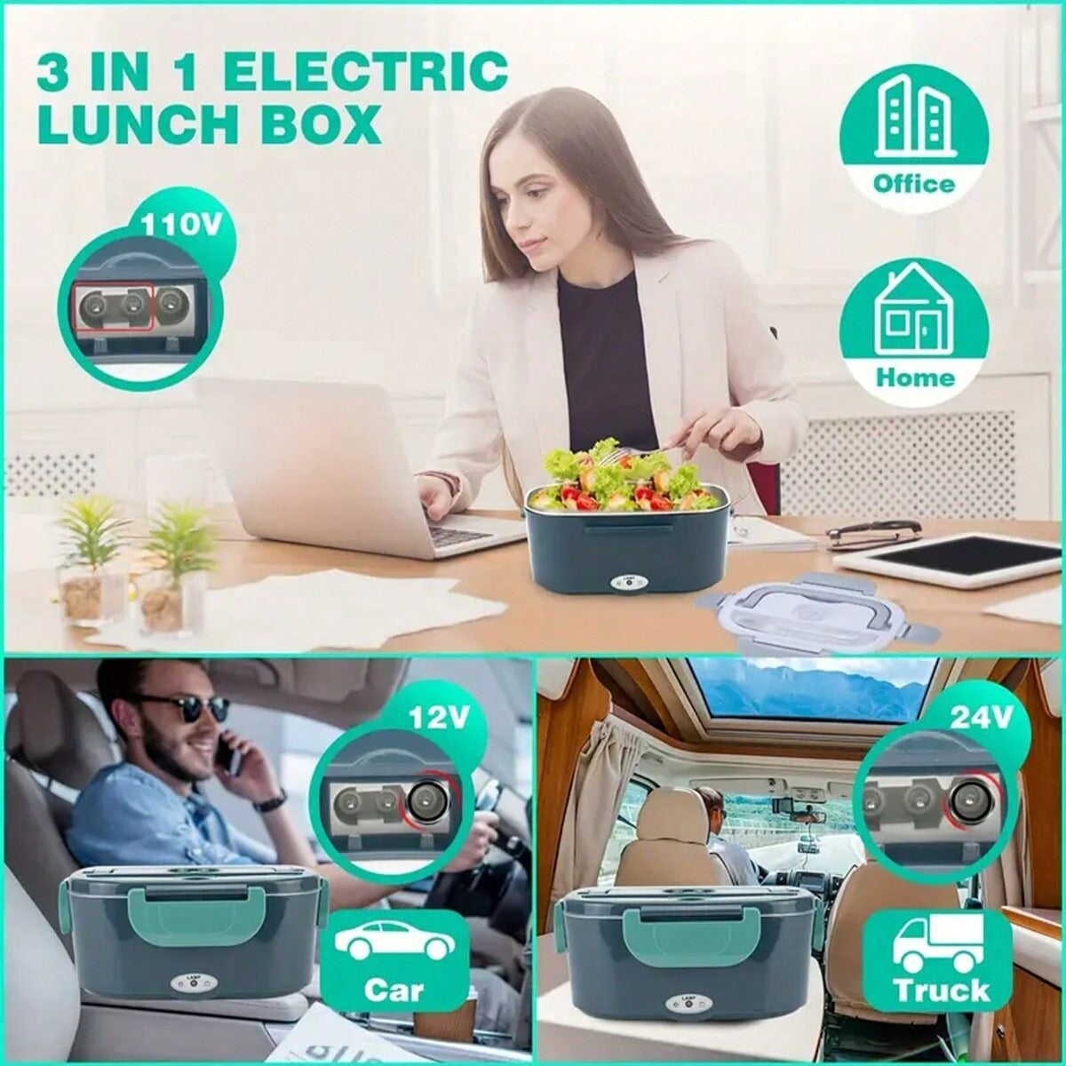 Boîte à déjeuner électrique Chauffe-alimentation 3 En 1 Ultra rapide chauffé Lu