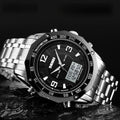 Double affichage Multi-fonctions Business Steel-band Digital Watch