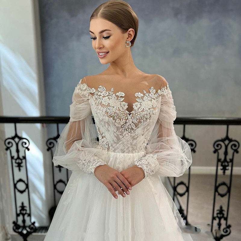 Une épaule à manches longues Cintre de taille Figure-flattering Ball robe de mariée Gown