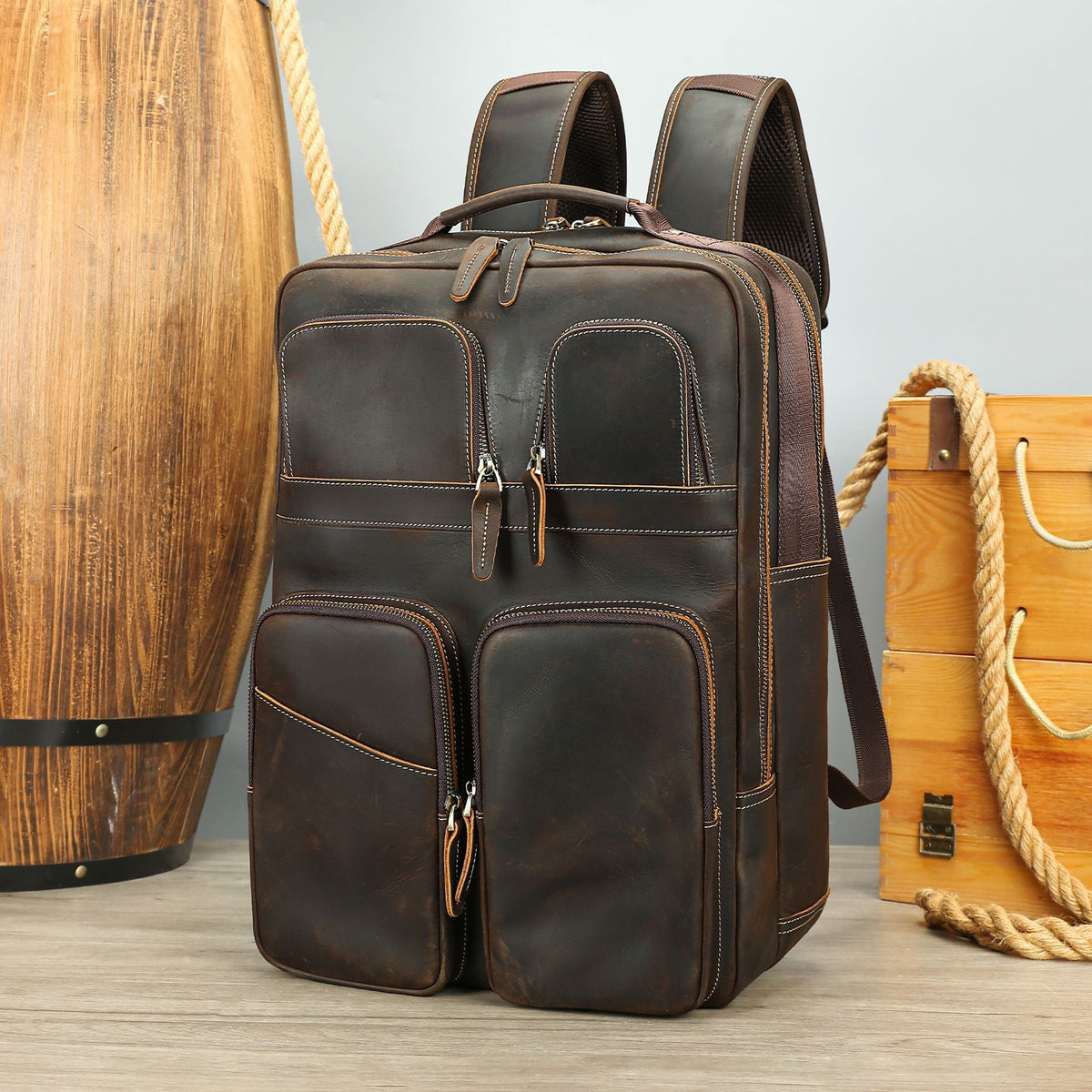 Large Capacity Leather Backpack