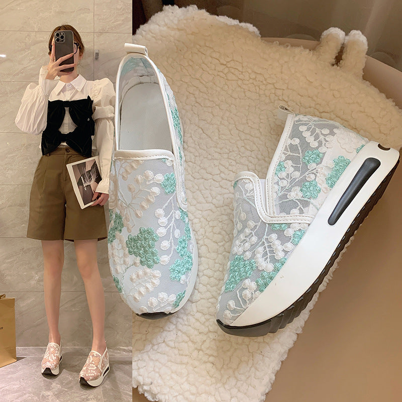Mode femme Dentelle Mesh Casual High Heel Sneakers