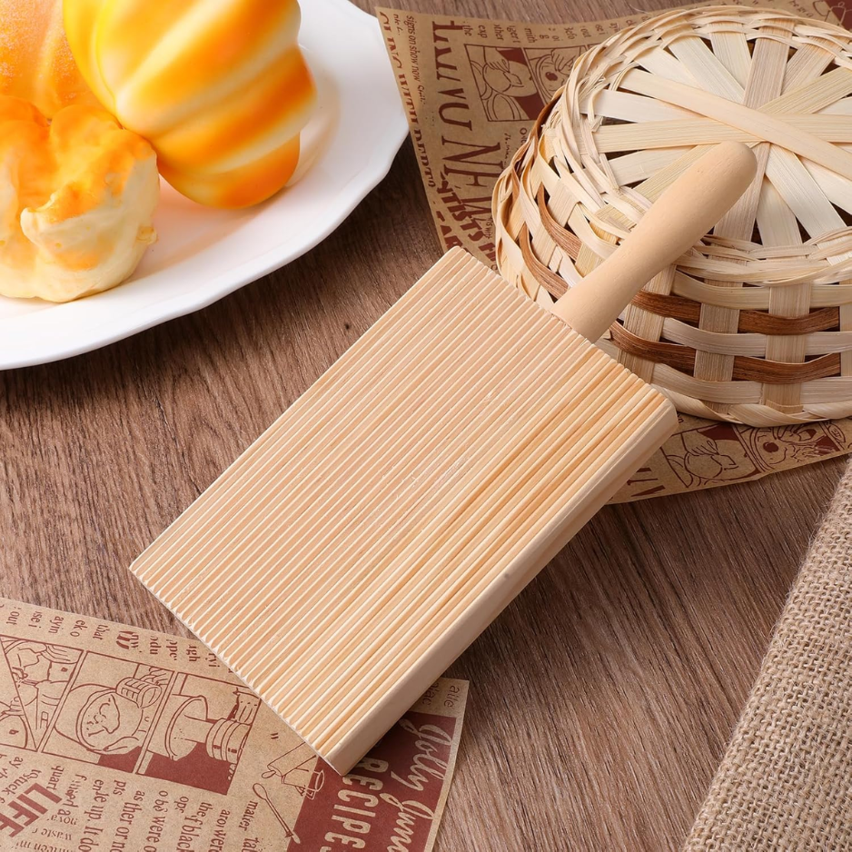 Ensemble de planches et de pâtes Gnocchi en bois avec paddle à roulettes - Pasta Shapi italien authentique
